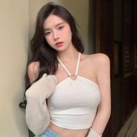 Korean Women Tank Tops Solid Color Halter Sweet Camisole Slim Sexy Exposed Navel Crop Top