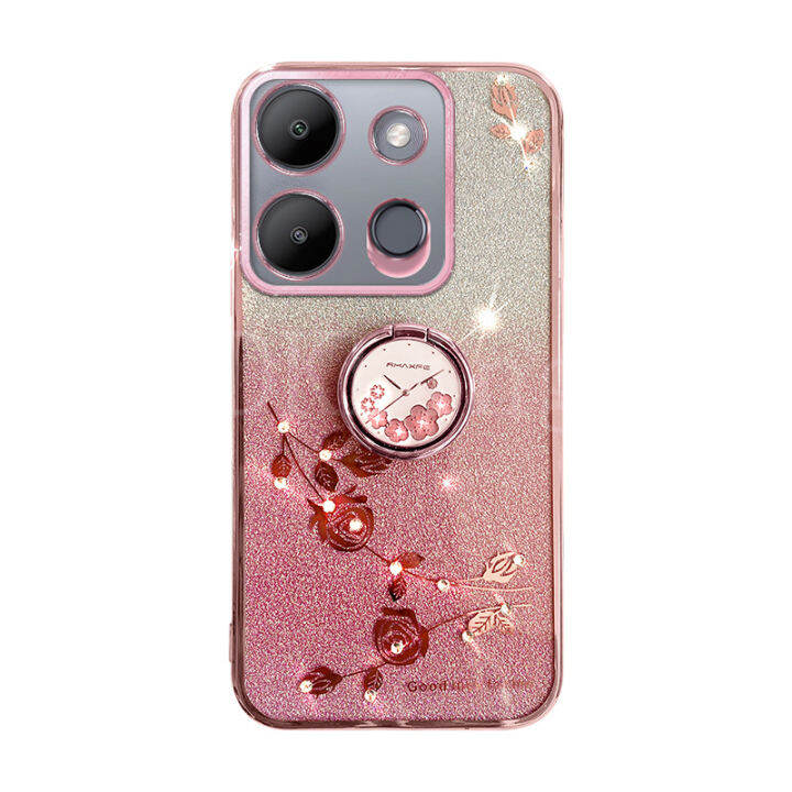 เคสมือถือกุหลาบนิรันดร์ไล่ระดับสีสุดสร้างสรรค์สำหรับ-note-infinix-30-30vip-30pro-30i-smart7-hot30-30i-ไฟได้มีการเล่น-electroplated-กากเพชรหรูหราแวววาว-siliocne-ปลอกอ่อน-infinix-note30-4g-5g-กับเคสแหวน