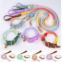 【LZ】hjb319 HUIJI Explosive Woven Cotton Rope Leather Pet Dog Leash Collar Set Dog Chain Dog Leash Pet Supplies