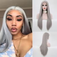 Charisma Middle Part Synthetic Lace Front Wig For Black Women Long Straight Hair With Natural Hairline Lace Front Wig Grey Wigs ของขวัญ ของขวัญ