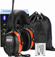 PROHEAR 033 Upgraded Bluetooth FM/AM Radio Hearing Protection Headphones with Rechargeable Battery, 25dB NRR Safety Noise Reduction Earmuffs, 48H Playtime for Mowing, Work Shops, Snowblowing - Orange Bluetooth-orange