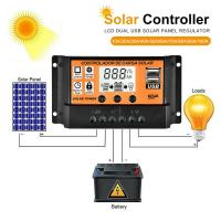 10A/20A/30A/40A/70A/100A Auto Solar Charge Controller LCD Dual USB Solar Panel Regulator Dual USB Voltage Charger 12V24V Power Wires Leads Adapters