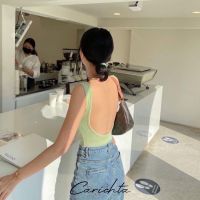 carichta - sexyback bodysuit บอดี้สูท เว้าหลัง แขนกุด เสื้อโชว์หลัง บอดี้สูทผู้หญิง ผ้าเรย่อน