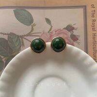 Rosettis Green Vintage Port Style Elegant Delicate Elegant Temperament Dark Green Round Earstuds/Earclips HJ64