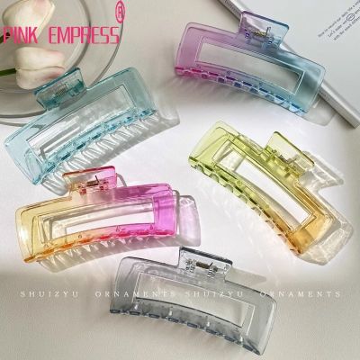 Gradient Color Super Large Grab Clip Colorful Transparent Square Hair Clamp New Styles Hair Claw