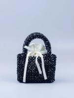 Fashionable acrylic black corner bead handbag, black corner bead handmade beaded women banquet versatile square bag