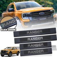 ชายบันได กันรอยชายบันได สคัพเพลท รุ่น ฟอร์ด เรนเจอร์ FORD RANGER ปี 2022 - 2023 สีดำด้าน ตัดโครเมี่ยม 4 ประตู 4 ชิ้น