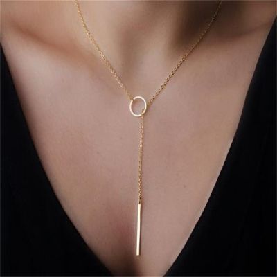 【CW】Fashion Stainless Steel Round Necklace For Women Personality Circle Pendant Gold Color Necklaces Couple Chain Simple Jewelry