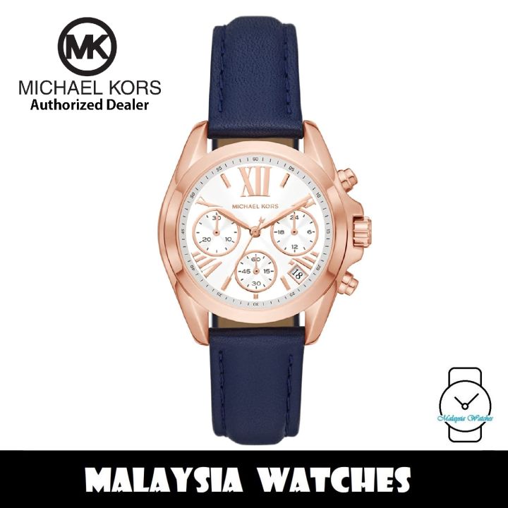 100% Original) MICHAEL KORS MK2960 Bradshaw Chronograph Silver White Dial  Navy Leather Women's Watch (2 Years MK Warranty) | Lazada