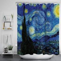 ♠ Van Gogh Art Painting Shower Curtains Bathroom 3D Print Waterproof Fabric With Hook Geometric Pattern Decorative Bathtub Curtain