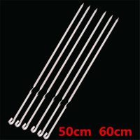 10pcs 50cm 60cm big long Stainless Steel Barbecue Skewers grilling BBQ Needle Grill Wide Shish Kabob Sticks Flat Meat kebab Fork