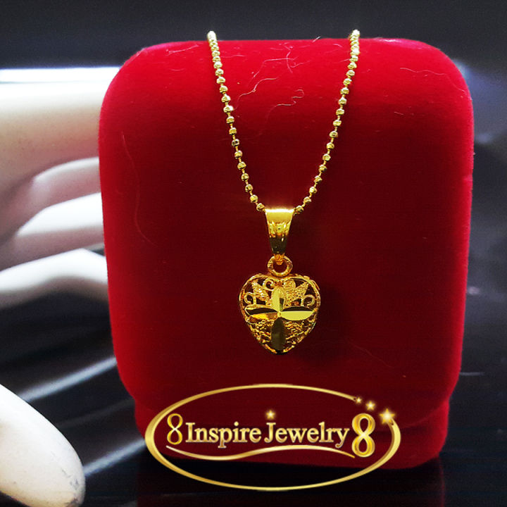 inspire-jewelry-จี้หัวใจตอกลายฉลุสีทองพร้อมสร้อยคอสีทอง-gold-plated-ตามภาพ-คือยาว-18-นิ้ว-งานแบบร้านทอง