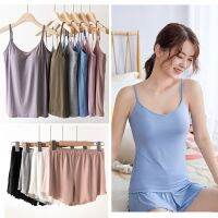 bra-top ladies comfortable pajamas with chest pad Super soft homewear suit camisole two-piece set