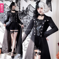 เครื่องแต่งกายเวที DS แสดง: Kergothic Medieval Halloween Adult Black Witch Cos Pirate Vintage Steampun