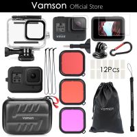 Vamson ฝาครอบป้องกันเคสกล้องกันน้ำสำหรับดำน้ำสำหรับ Gopro Hero 8สีดำ60เมตรสำหรับ Go Pro ที่ยึดปลอกหุ้มอีก8 VP651อุปกรณ์เสริม