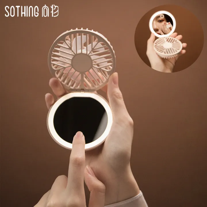 {hot} URALLIFE Sothing LED Makeup Mirror Touch Control Fan Handheld Fold Portable Micro USB