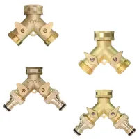 1PCS Brass 3/4 Inch Thread 2- Way Garden Tap Water Splitter Copper Y Irrigation Valve 5/8 Quick Connector Cranes Adapter