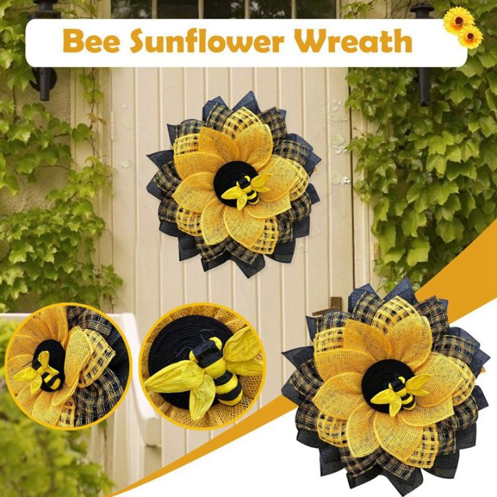 sunflower-hanging-wall-decor-bee-honey-artificial-decorations-bee-wreath-for-front-door