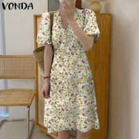 MASHYCHIC VONDA เสื้อคอวีแขนพองลำลองสำหรับผู้หญิงชุดกระโปรงสั้นขนาดเล็กแฟชั่นลายดอกไม้ (ลำลองเกาหลี)