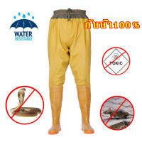 พร้อมส่งจากไทย กางเกงยางกันน้ำพร้อมบู๊ทกางเกงบูทกันน้ำ PVC อย่างดี waterproof pants กางเกงทำสวน ทำไร่ กางเกงผ้าPVC