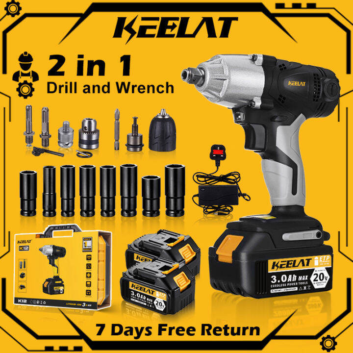 KEELAT Cordless Impact Wrench Electric Wrench Drill Tool Gun 12'' 14