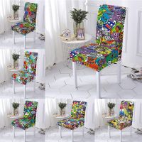 Hippe Elastic Chair Cover Stretch Letter Graffiti Print Chair Slipcovers Removable Seat Case For Dining Room Kitchen Party Sofa Covers  Slips