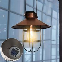 Solar Lantern Lamp Outdoor Hanging Waterproof Vintage Metal Solar Garden Lights with Tungsten Bulb Decorative for Patio Backyard