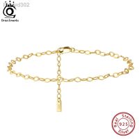 ORSA JEWELS Rhombus Chain Anklets 925 Sterling Silver Fashion Women Summer 14K Gold Foot Bracelet Ankle Straps Jewelry SA44