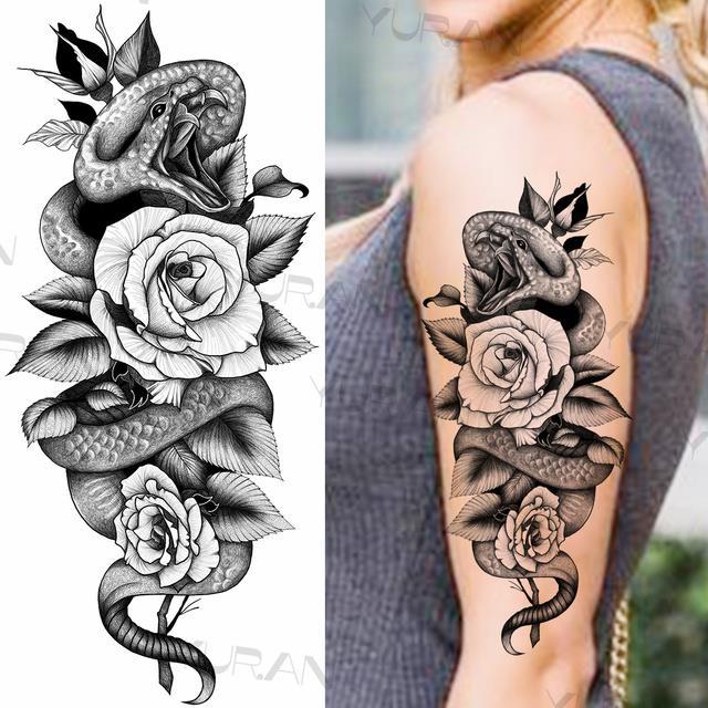 black-lion-temporary-tattoos-for-women-men-realistic-tiger-geometric-rose-flower-fake-tattoo-sticker-arm-body-tatoos-armband