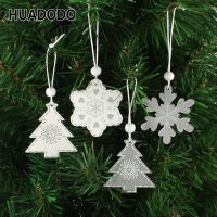 HUADODO 12Pcs/set Wooden Snowflake /Tree Christmas Pendants Ornaments for Christmas decoration Xmas Tree Home Party Kids Gift