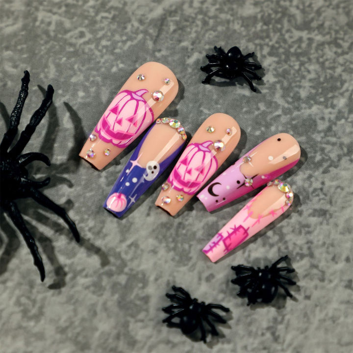 halloween-press-on-nails-long-square-french-fake-nails-full-cover-false-nails-for-women-and-girls-24pcs