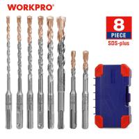 Workpro 8ชิ้นค้อน Sds บวก Set Mata Bor ดอกคาร์ไบด์หัวเจาะเมตริกบิตสำหรับหินซีเมนต์อิฐคอนกรีต