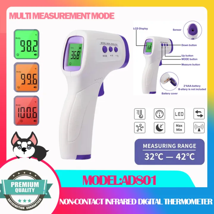Non-Contact Infrared Thermometer Gun Forehead Body Temperature with Fever  Alarm for Adult and Baby AD801 | Lazada PH