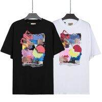 High Street Plus size GALLERY DEPT New Abstract Oil Painting T-shirt New Gold Pink Letter Print Short Sleeve T-shirt