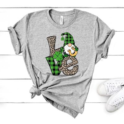 Tshirt Saint Patricks Day Print Love Leopard Shirt Cotton Tees Home Tee