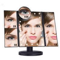 LED Mirror with Light Compact Table Mirror Magnifying Vanity Cosmetic Makeup Touch Screen 3 Folding Desktop Lamp 10X LED Mirror