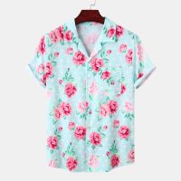 LASGO 2023 Hawaiian print short-sleeved shirt men European and American beach print casual Amazon mens shirt men