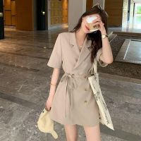 COD DSTGRTYTRUYUY Skirt 2022 New Style Summer Lace-Up Lapel Temperament Slim-Fit Slimmer Look Small Suit Dress Women