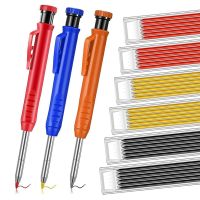 3Pcs Solid Carpenter Pencil Set for Construction with 36 Refill Leads Built-in Sharpener, Deep Hole Mechanical Pencil