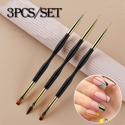 3Pcs French Stripe Nail Art Liner Brush Set Tips Ultra thin Line Drawing Pen Dual End UV Gel Painting Brushes Manicure Tools