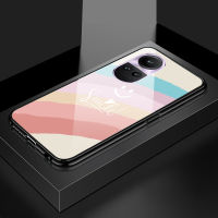 เคส PMP เคส Hp สำหรับ OPPO Reno10 Pro 5G แฟชั่นหรูหราลายรอยยิ้มสีรุ้งเปลือกนุ่มเคสกันกระแทกเคสโทรศัพท์กระจกเทมเปอร์เรียบ