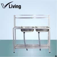 HOT** Vliving ซิ้งค์ล้างจาน อ่างล้างจานอลูมิเนียม 2หลุม2ชั้น มีข้าง มีบน ส่งด่วน ซิงค์ ล้าง จาน อ่าง ล้าง จาน ส แตน เล ส ซิงค์ ล้าง จาน 2 หลุม sink ล้าง จาน