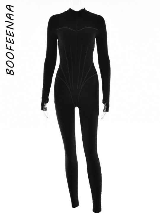 boofeenaa-หนึ่งชิ้นบอดี้คอนมีซิปสีดำล้วนสำหรับผู้หญิงจัมป์สูทกางเกงขายาวออกกำลังกายฟิตเนสสีดำใส่-c92-db34ออกกำลังกายในฤดูใบไม้ร่วงเสื้อผ้าฤดูหนาว
