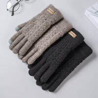 Unisex Winter Thicken Twist Flower Wool Knit Touch Screen Mittens Female Cashmere Elastic Nonslip Cycling Driving Gloves H96