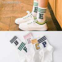 ☇❀♦ unisex Cute four seasons new casual socks Female middle tube three bars college wind striped sock English alphabet Harajuku sock