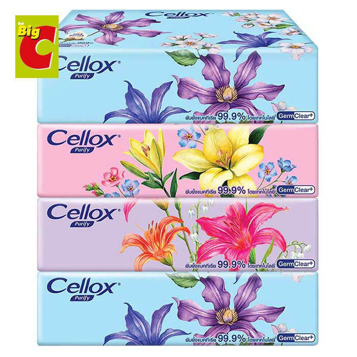 CELLOX เซลล็อกซ์ ซอฟท์แพ็ค ฟลาวเวอร์ กระดาษเช็ดหน้า 110 แผ่น แพ็ค 4 By