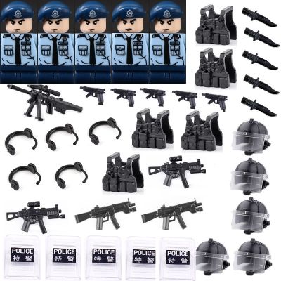 Mini City Hong Kong PTU Police Soldiers Figure Military s Building Block SWAT Weapon Model MOC Brick For Kids Parts Toys