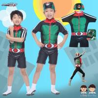 Swimming Suit for Boy Masked Rider V1 ชุดว่ายน้ำเด็กผู้ชาย สีดำ/เขียว บอดี้สูทเสื้อแขนสั้นกางเกงขาสั้น พร้อมหมวกว่ายน้ำและถุงผ้า ลิขสิทธิ์แท้