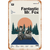 Vintage Tin Sign FANTASTIC MR FOX - Wes Anderson-โปสเตอร์ที่ได้รับแรงบันดาลใจจากวินเทจ,โปสเตอร์ภาพยนตร์กลางศตวรรษ-Midcentury! แผ่นโลหะสำหรับตกแต่ง