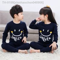 ﹉♙✴ xianhaochen048906 Bebê Crianças Menino Pijama Conjuntos Algodão Menina Sleepwear Outono Cartoon Sorriso Manga Longa Calças 2pcs Inverno Pjs